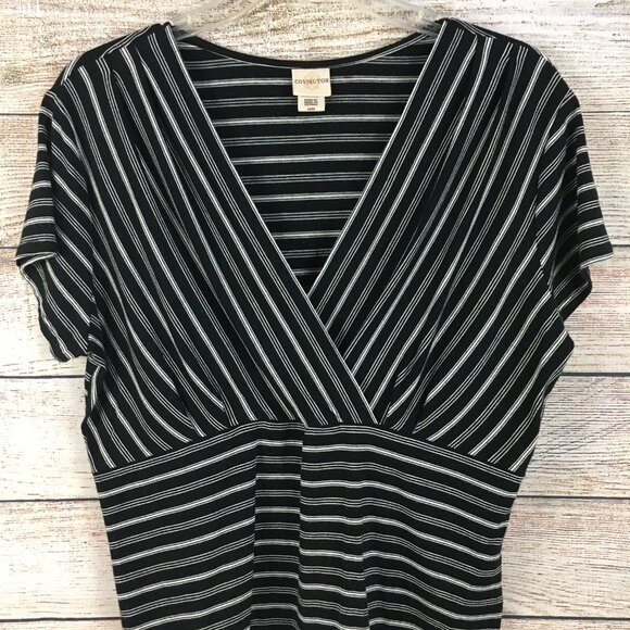 Covington Faux Wrap Stripe Knit Short Sleeve Pullover Top - Picture 2 of 11